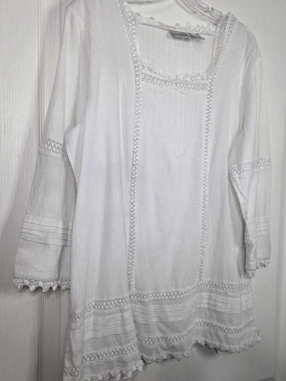 Chico's White Boho Tunic Top Crochet Trim 3/4 Sleeve Size 3(xl) - Picture 6 of 6